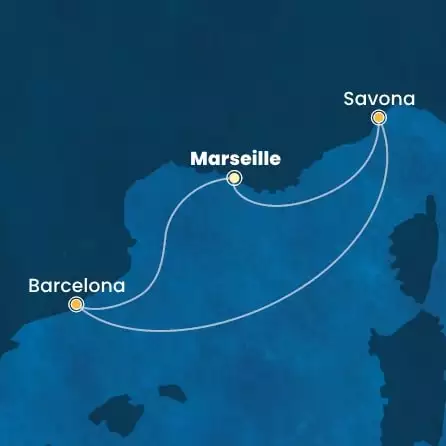 COSTA FASCINOSA - itinerár  3 nocí odchod z MARSEILLES dňa 31/03/2026 - France, Italy, Spain