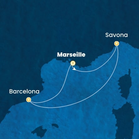 COSTA FASCINOSA - itinerár  3 nocí odchod z MARSEILLES dňa 24/10/2026 - France, Italy, Spain