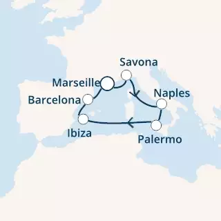 COSTA DIADEMA - itinerár  6 nocí odchod z MARSEILLES dňa 08/08/2020 - France, Italy, Balearic Islands, Spain