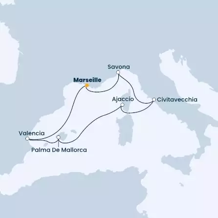 France, Italy, Corsica (France), Balearic Islands, Spain