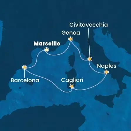 COSTA TOSCANA - itinerár  6 nocí odchod z MARSEILLES dňa 23/05/2026 - France, Spain, Italy
