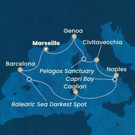 COSTA SMERALDA - itinerár  6 nocí odchod z MARSEILLES dňa 28/06/2025 - France, Spain, Italy