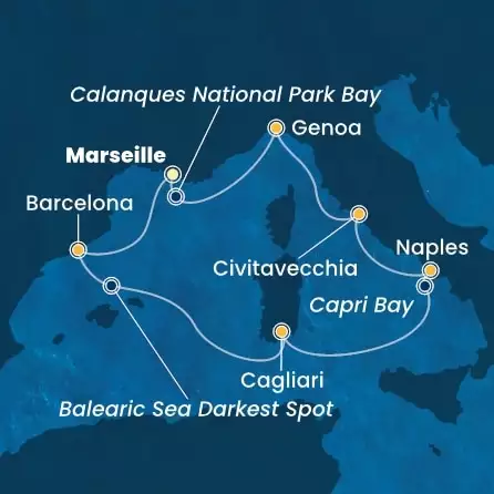 COSTA TOSCANA - itinerár  6 nocí odchod z MARSEILLES dňa 01/08/2026 - France, Spain, Italy