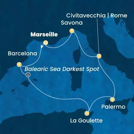 COSTA PACIFICA - itinerár  6 nocí odchod z MARSEILLES dňa 19/10/2026 - France, Spain, Tunisia, Italy
