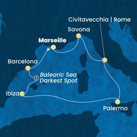 COSTA SMERALDA - itinerár  6 nocí odchod z MARSEILLES dňa 04/10/2026 - France, Spain, Balearic Islands, Italy