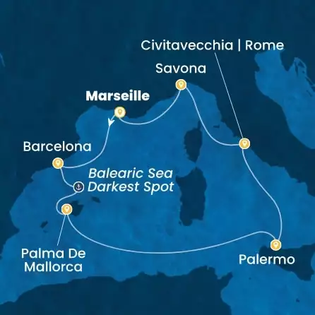 COSTA TOSCANA - itinerár  6 nocí odchod z MARSEILLES dňa 11/04/2027 - France, Spain, Balearic Islands, Italy