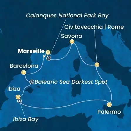 COSTA SMERALDA - itinerár  6 nocí odchod z MARSEILLES dňa 17/05/2026 - France, Spain, Balearic Islands, Italy
