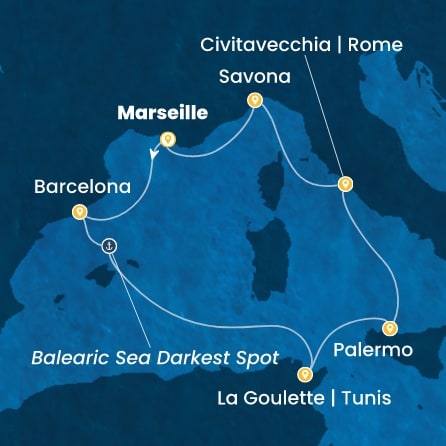 COSTA PACIFICA - itinerár  6 nocí odchod z MARSEILLES dňa 26/10/2026 - France, Spain, Tunisia, Italy