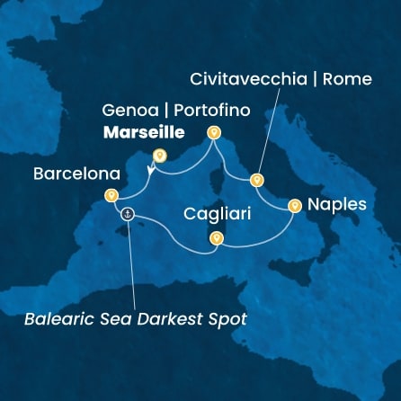 COSTA TOSCANA - itinerár  6 nocí odchod z MARSEILLES dňa 24/10/2026 - France, Spain, Italy