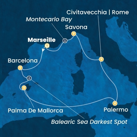 COSTA TOSCANA - itinerár  6 nocí odchod z MARSEILLES dňa 25/04/2027 - France, Spain, Balearic Islands, Italy