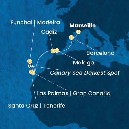COSTA SMERALDA - itinerár  9 nocí odchod z MARSEILLES dňa 13/11/2026 - France, Spain, Canary Islands, Madeira 