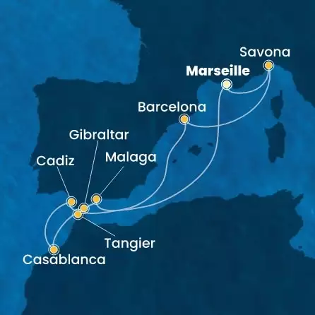 COSTA FASCINOSA - itinerár  9 nocí odchod z MARSEILLES dňa 04/11/2026 - France, Italy, Spain, Gibraltar, Morocco