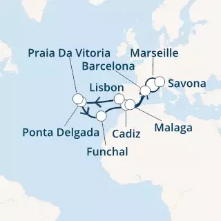 France, Spain, Portugal, The Azores, Madeira , Italy