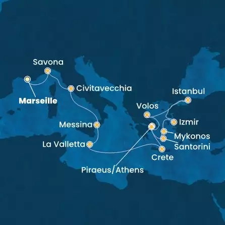 COSTA FORTUNA - itinerár  13 nocí odchod z MARSEILLES dňa 01/05/2026 - France, Italy, Malta, Greece, Turkey
