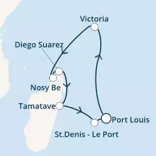 COSTA MEDITERRANEA - itinerár  13 nocí odchod z PORT LOUIS dňa 15/02/2020 - Mauritius, Seychelles, Madagascar, Réunion