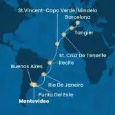 Uruguay, Argentina, Brazil, Cape Verde, Canary Islands, Morocco, Spain