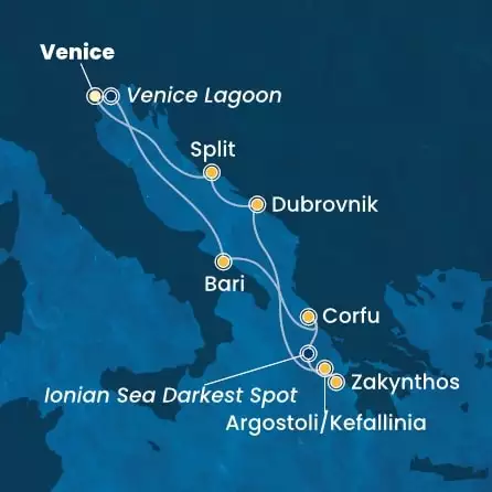 COSTA DELIZIOSA - itinerár  6 nocí odchod z Venice (Marghera) dňa 04/07/2026 - Italy, Greece, Croatia