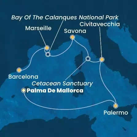 COSTA TOSCANA - itinerár  5 nocí odchod z PALMA DE MALLORCA dňa 14/05/2025 - Balearic Islands, Italy, France, Spain