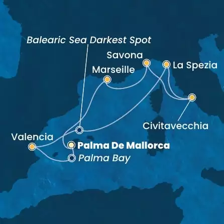 COSTA PACIFICA - itinerár  6 nocí odchod z PALMA DE MALLORCA dňa 05/05/2026 - Balearic Islands, Spain, Italy, France