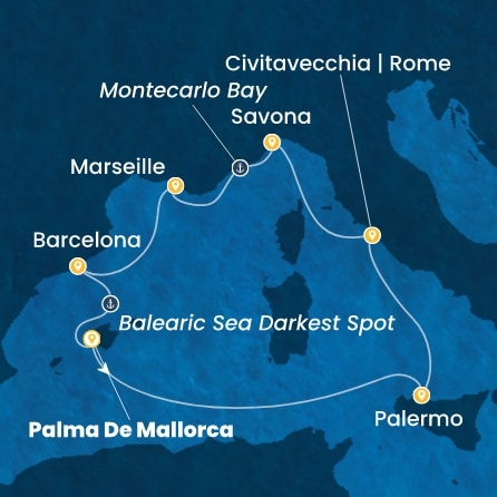 COSTA TOSCANA - itinerár  7 nocí odchod z PALMA DE MALLORCA dňa 30/03/2027 - Balearic Islands, Italy, France, Spain