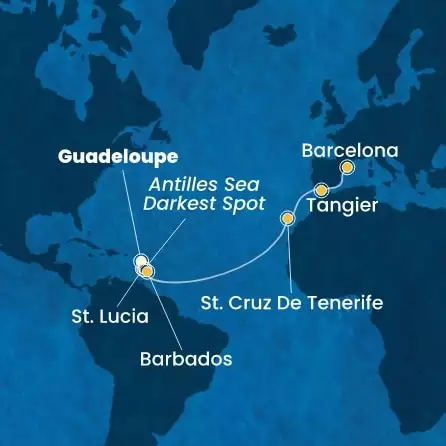 COSTA FASCINOSA - itinerár  12 nocí odchod z GUADELOUPE dňa 13/03/2026 - Antilles, Canary Islands, Morocco, Spain