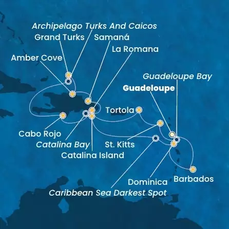 COSTA PACIFICA - itinerár  13 nocí odchod z GUADELOUPE dňa 22/01/2026 - Antilles, Virgin Islands, Dominican Republic, Turks Islands, Dominica