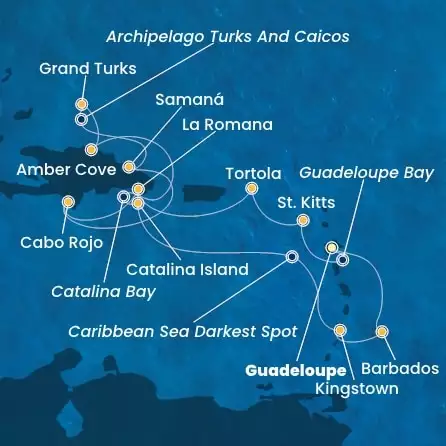 COSTA PACIFICA - itinerár  13 nocí odchod z GUADELOUPE dňa 08/01/2026 - Antilles, Virgin Islands, Dominican Republic, Turks Islands