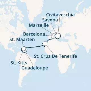 COSTA MAGICA - itinerár  14 nocí odchod z GUADELOUPE dňa 10/04/2021 - Antilles, Canary Islands, Spain, France, Italy