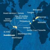 Antilles, Virgin Islands, Canary Islands, Morocco, Spain, France, Italy