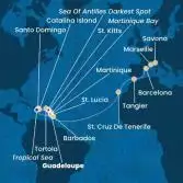 Antilles, Virgin Islands, Dominican Republic, Canary Islands, Morocco, Spain, France, Italy
