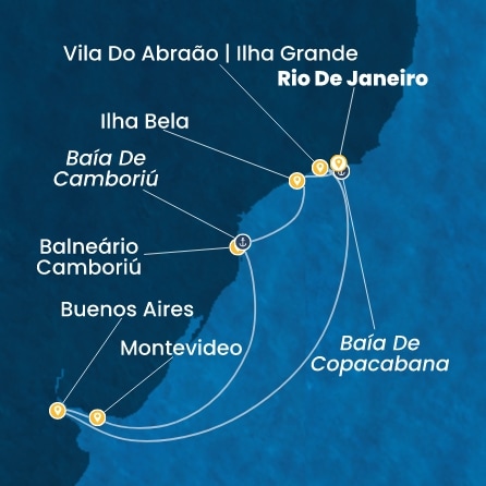COSTA SERENA - itinerár  9 nocí odchod z RIO DE JANEIRO dňa 27/01/2027 - Brazil, Argentina, Uruguay