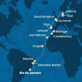 Brazil, Canary Islands, Morocco, Spain, Portugal, France, England, Denmark, Germany