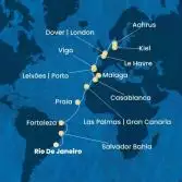 Brazil, Canary Islands, Morocco, Spain, Portugal, France, England, Denmark, Germany