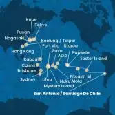 Chile, Polynesia, Tonga, Fiji, Australia, Japan, South Korea, Taiwan, China