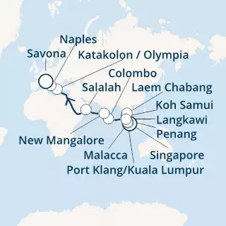 Singapore, Thailand, Malaysia, Sri Lanka, India, Oman, Greece, Italy