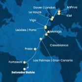 Brazil, Canary Islands, Morocco, Spain, Portugal, France, England, Denmark, Germany