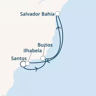 COSTA FASCINOSA - itinerár  5 nocí odchod z SANTOS dňa 16/02/2020 - Brazil