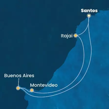 COSTA DIADEMA - itinerár  6 nocí odchod z SANTOS dňa 28/12/2025 - Brazil, Argentina, Uruguay