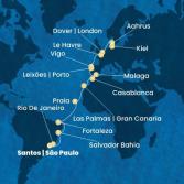 Brazil, Canary Islands, Morocco, Spain, Portugal, France, England, Denmark, Germany