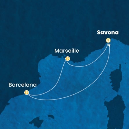 COSTA FASCINOSA - itinerár  3 nocí odchod z SAVONA dňa 25/10/2026 - Italy, Spain, France