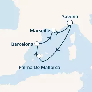 COSTA DIADEMA - itinerár  4 nocí odchod z SAVONA dňa 29/10/2020 - Italy, Balearic Islands, Spain, France