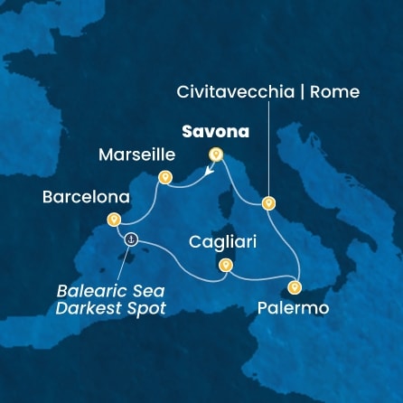 COSTA SMERALDA - itinerár  6 nocí odchod z SAVONA dňa 24/10/2026 - Italy, France, Spain