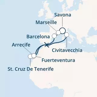 COSTA DIADEMA - itinerár  11 nocí odchod z SAVONA dňa 03/11/2020 - Italy, Spain, Canary Islands, France
