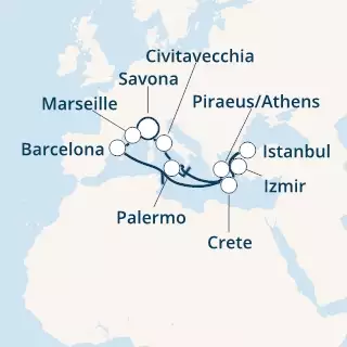 COSTA DIADEMA - itinerár  13 nocí odchod z SAVONA dňa 06/04/2021 - Italy, Greece, Turkey, Spain, France