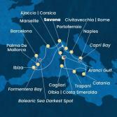 Italy, Corsica (France), Balearic Islands, Spain, France