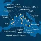 Italy, Corsica (France), Balearic Islands, Spain, France