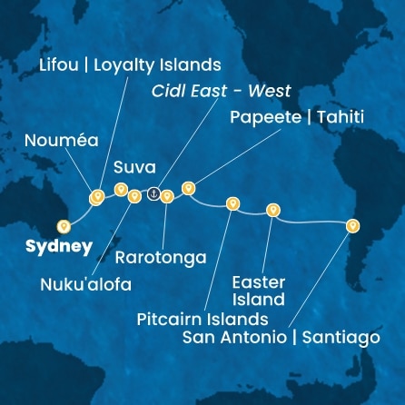 COSTA SERENA - itinerár  26 nocí odchod z SYDNEY dňa 12/11/2026 - Australia, New Caledonia, Fiji, Tonga, Polynesia, Chile