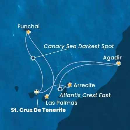 COSTA FORTUNA - itinerár  6 nocí odchod z ST. CRUZ DE TENERIFE dňa 19/01/2026 - Canary Islands, Morocco, Madeira 