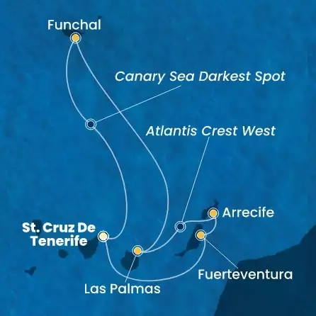 COSTA SMERALDA - itinerár  6 nocí odchod z ST. CRUZ DE TENERIFE dňa 30/11/2026 - Canary Islands, Spain, Madeira 