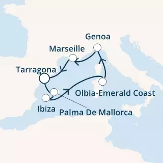 COSTA FORTUNA - itinerár  6 nocí odchod z TARRAGONA dňa 16/06/2019 - Spain, Balearic Islands, Italy, France